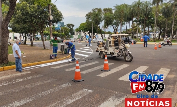 Prefeitura de Navira segue cronograma de restaurao da sinalizao horizontal do trnsito no municpio